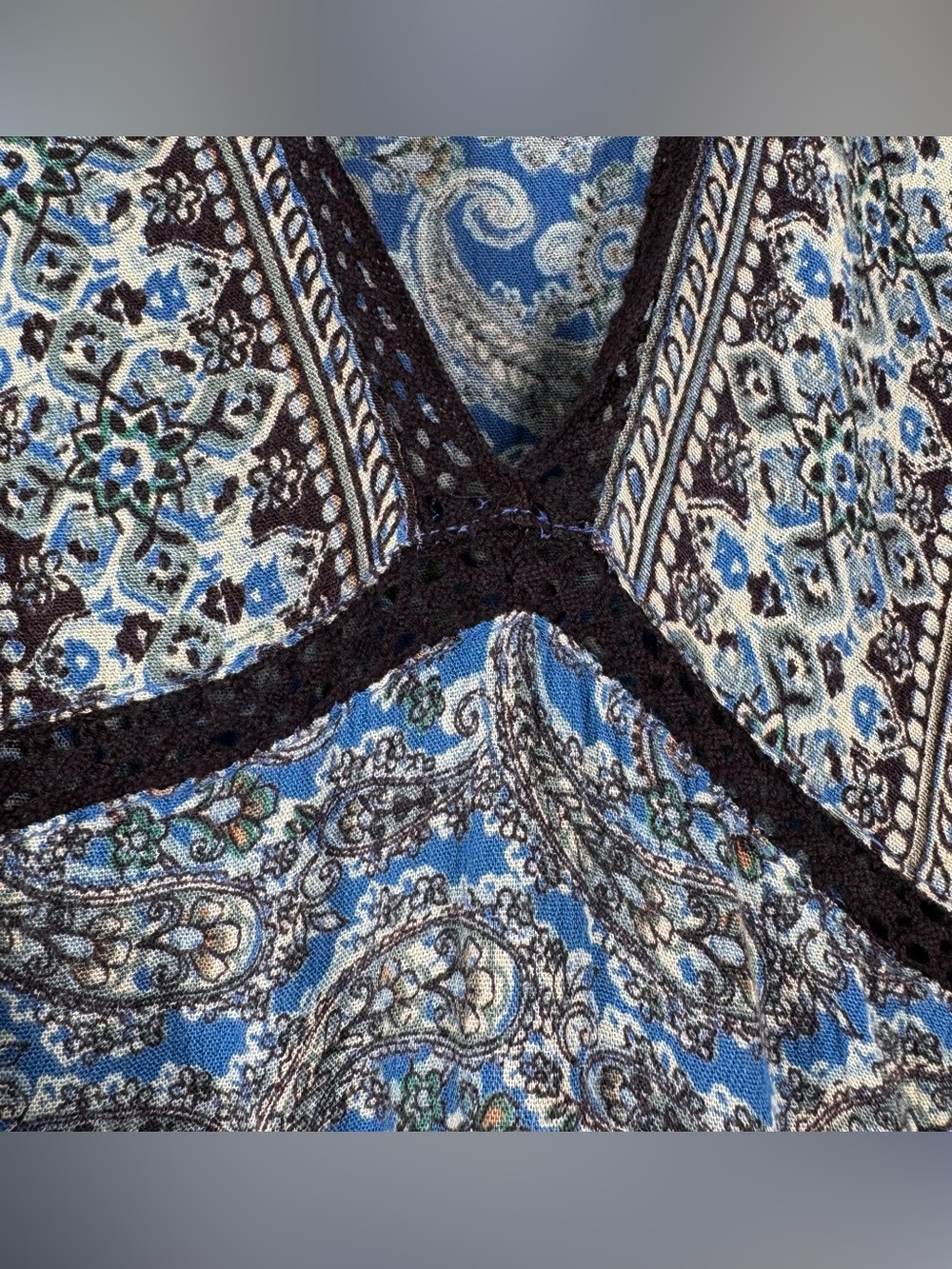 Free People Luna Scarf Print Boho Top V Neck Balloon Sleeve Lace Tunic Blouse XL - Picture 3 of 9